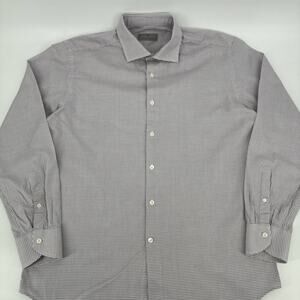 CANALI Shirt Men 16 1/2 16.5 42 Long Sleeve Classic Fit White Grid Made in Italy